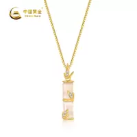 中国黄金 S925银镶白玉髓竹节吊坠