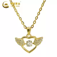 中国黄金心形天使翅膀吊坠