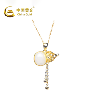 中国黄金S925银镶白和田玉葫芦