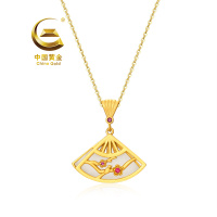 中国黄金小扇子和田玉吊坠