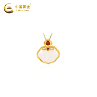 中国黄金祥云如意朱红银镶玉项链