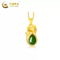 中国黄金足金和田玉狐狸吊坠