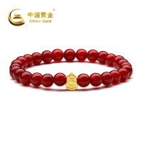 中国黄金 3D足金万福葫芦硬金红玛瑙珠串
