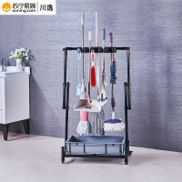 川逸可移动式衣架黑色 10挂12钩塑料接水盆
