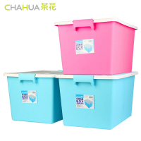 茶花(CHAHUA) 28011T 35L*3套装 加厚带盖正方彩色塑料收纳箱 颜色随机(计价单位:套)(BY)