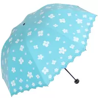 天堂伞 凝脂绸黑胶修花边江南镜花公主三折晴雨伞太阳伞 浅蓝 36049E(BY