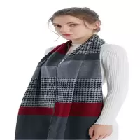 芳恩竹韵优品围巾手套套装 A-ZH2003女:千鸟红围巾+黑色手套/男:棋格蓝围巾+黑色手套