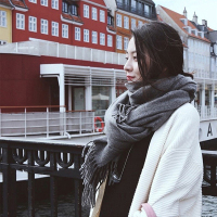 羚羊早安围巾新款韩版格子围巾女冬季针织围脖百搭加厚保暖披肩