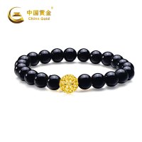 中国黄金 金包银镂空花型幸运珠手串