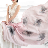 羚羊早安 女士桑蚕丝婵荷系列水墨荷丝巾