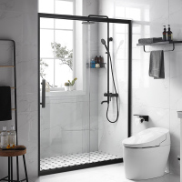 心海伽蓝淋浴房黑色合芯玻璃隔断门浴室淋浴房整体浴室一字形浴屏干湿分离浴室卫生间隔断玻璃门