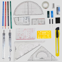 文苏 D252军事地形学绘图工具包炮兵作图半圆尺子小指挥尺坐标尺扎针套装 单套装