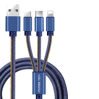 FLYING TOT牛仔一拖三数据线"弯头牛仔一拖三快充数据线 S435 蓝色