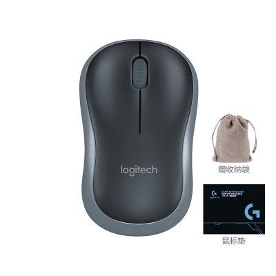 罗技(Logitech) M186黑色无线鼠标+鼠标垫+鼠标收纳袋