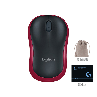 罗技(Logitech) M186红色无线鼠标+鼠标垫+鼠标收纳袋