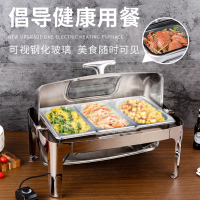 不锈钢自助餐炉 方形可视盖9L双头汤炉 插电加热