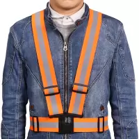 趣行 反光衣 反光背心 弹力背带反光衣 可调式男女均码 汽车夜跑骑行安全橙色警示服