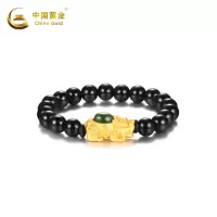 中国黄金碧玉貔貅银镶玉手链