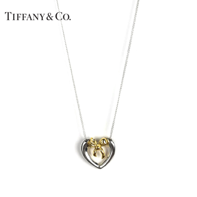 TIFFANY&CO.蒂芙尼 Bow系列:Tiffany 蝴蝶结心形925银/18K金 双色项链