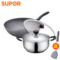 苏泊尔爱家两件套T0929K 必备无涂层铸铁炒锅汤锅