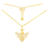 [apm MONACO]蜜蜂锁骨链S925银项链时尚女士吊坠颈链可调节长短欧美风格银饰品 金色