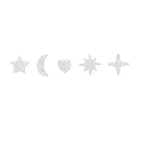 [apm MONACO]星星月亮心形五角星耳钉组合女士时尚穿孔S925银耳饰贵族首饰品 银色