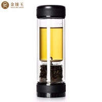 金镶玉茶水分离杯高硼硅耐热保温玻璃杯升级带排气阀380ml 皮纹黑