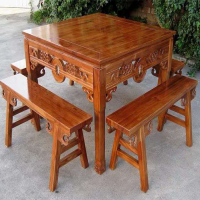 仿古中式榆木方桌配四张方凳