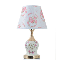 美的(Midea)欧式现代简约遥控结婚庆卧室床头灯客厅创意时尚田园调光布艺台灯 海棠+LED暖光灯泡 按钮开关