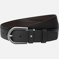 万宝龙马蹄形闪亮及哑光精钢和黑色PVD涂层针式带扣皮带