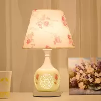 美的(Midea)欧式现代简约遥控结婚庆卧室床头灯客厅创意时尚田园调光布艺台灯 玫瑰花+白炽灯泡 遥控开关