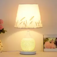 美的(Midea)欧式现代简约遥控结婚庆卧室床头灯客厅创意时尚田园调光布艺台灯 麦蕙+白炽灯泡 遥控开关
