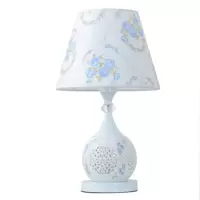 美的(Midea)欧式现代简约遥控结婚庆卧室床头灯客厅创意时尚田园调光布艺台灯 蓝小花+白炽灯泡 按钮开关