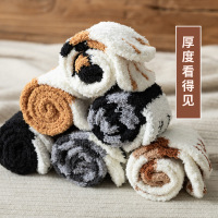 ZHSN平步者 猫爪袜子女中筒袜 珊瑚绒睡觉加厚(3双)随机颜色 19011