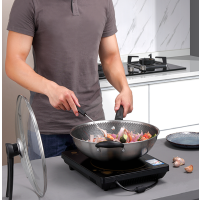 美的304不锈钢炒锅无油烟炒菜不粘锅多功能家用电磁炉燃气适用