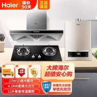 Haier/海尔油烟机欧式大吸力抽烟机灶具套装天燃气灶热水器厨房烟灶热E900T6V+Q235+12D11