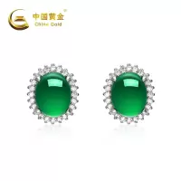 中国黄金 S925绿玉髓耳钉