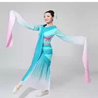 演出服嫦娥奔月孔雀蓝含发簪