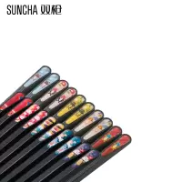 双枪Suncha筷子家用防霉防滑耐高温油炸日式合金筷子套装动物筷+玉鼠筷组合装共10双