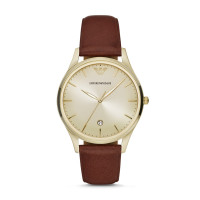 阿玛尼(EMPORIO.ARMANI)手表 皮带休闲简约三针时尚石英表男士腕表AR11312