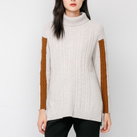 鄂尔多斯 | 1980 秋冬高领绞花袖标撞色女士羊绒衫