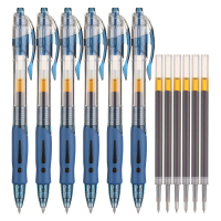 晨光(M&G)文具GP1008/0.5mm墨蓝色中性笔 按动签字笔 水笔替芯套装(6支笔+6支芯)HAGP1041