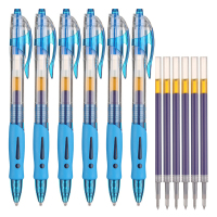 晨光(M&G)文具GP1008/0.5mm蓝色中性笔 按动签字笔 水笔替芯套装(6支笔+6支芯)HAGP1041*2