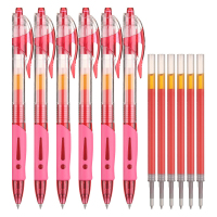 晨光(M&G)文具GP1008/0.5mm红色中性笔 按动签字笔 水笔替芯套装(6支笔+6支芯)HAGP1041