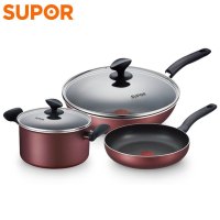 苏泊尔(SUPOR) 锅具 TP1708K 火红点雅丽不粘锅三件套 煎锅炒锅奶锅汤锅泡面锅平底锅套装锅