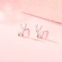 老庙黄金 S925银耳饰可爱麋鹿耳钉女