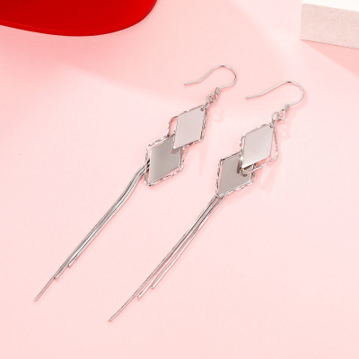 老庙黄金 S925银耳饰方块流苏耳钩耳钉女