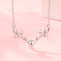 老庙黄金 S925银项链小鹿一鹿有你锁骨套链
