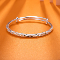 老庙黄金 足银手镯满天星抽拉手镯银手镯女