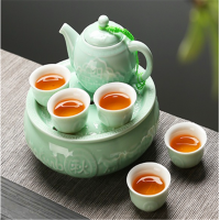 SUSHI CERAMICS 功夫茶具带陶瓷茶盘 9头梅子青釉茶壶茶杯礼盒套装茶具